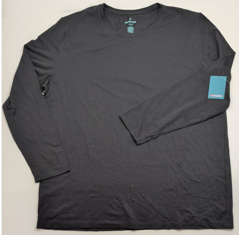 Tommy John Mens T-Shirt 2XL Black Long Sleeve Crew Neck Pima Modal Spandex Blend